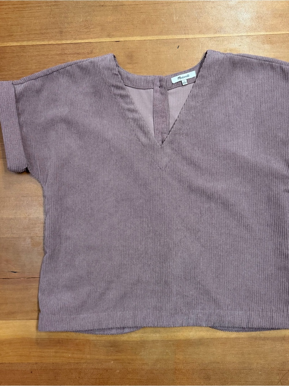 Madewell Kids Ribbed V-Neck Top in Dusty Mauve